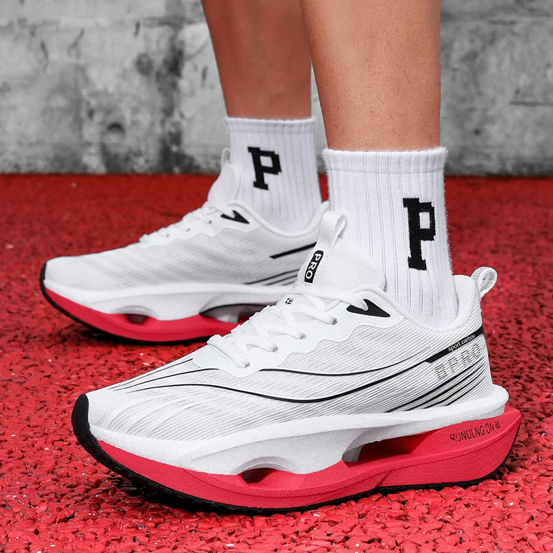 Men's Casual, Comfortable and Fashionable Road Running Shoes, Stable Inversion, Sports and Outdoor, Lace-Up Design, Low-Top Style, Fabric Upper and Comfortable Insoles, Non-Slip Wear-Resistant Soles, Geometric Patterns, Suita