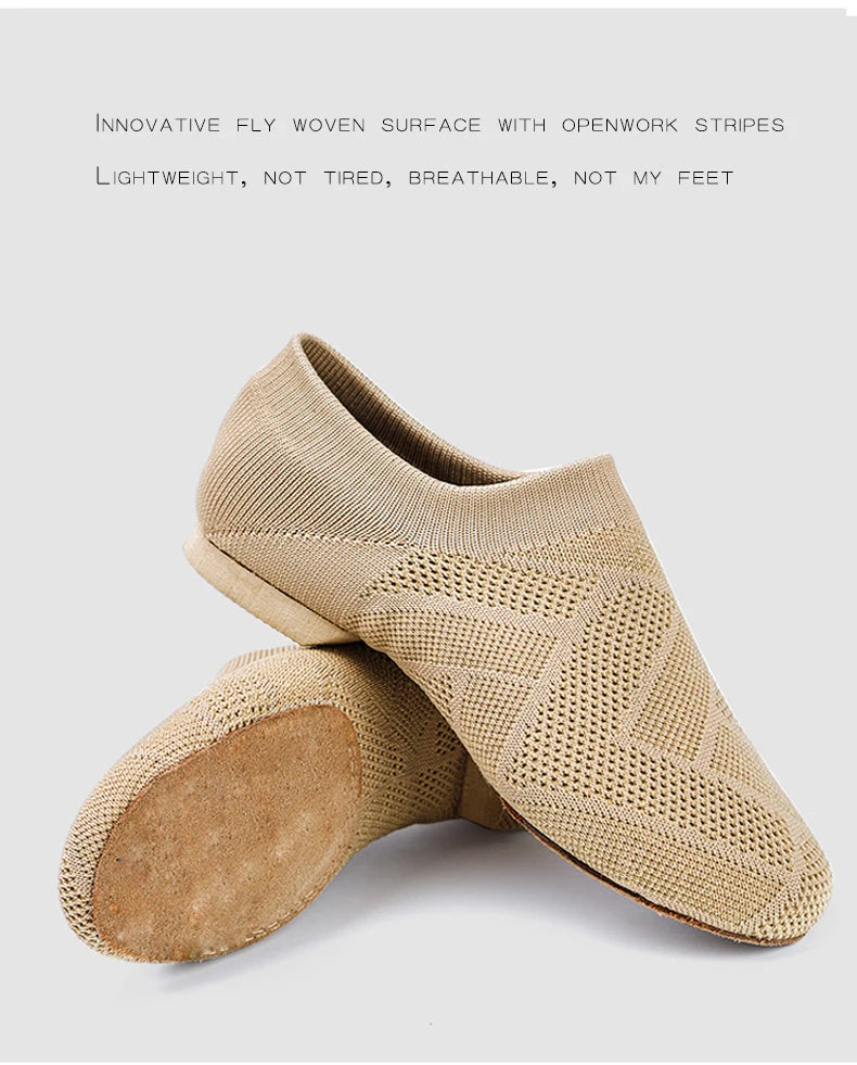 Women's Knitted Dance Shoes Soft Sole Low Heel Latin Ballet Jazz Ballroom Training Sneakers Girls Teacher Footwear