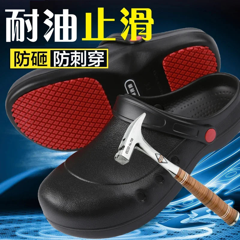 Safety Shoes With Steel Toe Cap Supper Anti-Skid Chef Shoes Kitchen Working Industrial Footwear Indestructible Waterproof