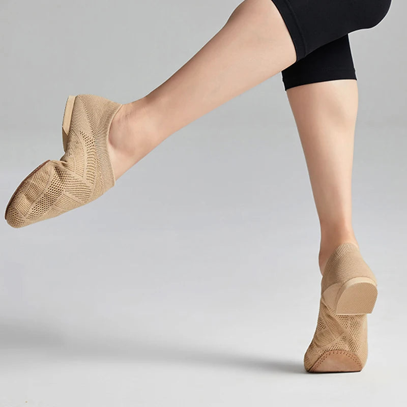 Women's Knitted Dance Shoes Soft Sole Low Heel Latin Ballet Jazz Ballroom Training Sneakers Girls Teacher Footwear