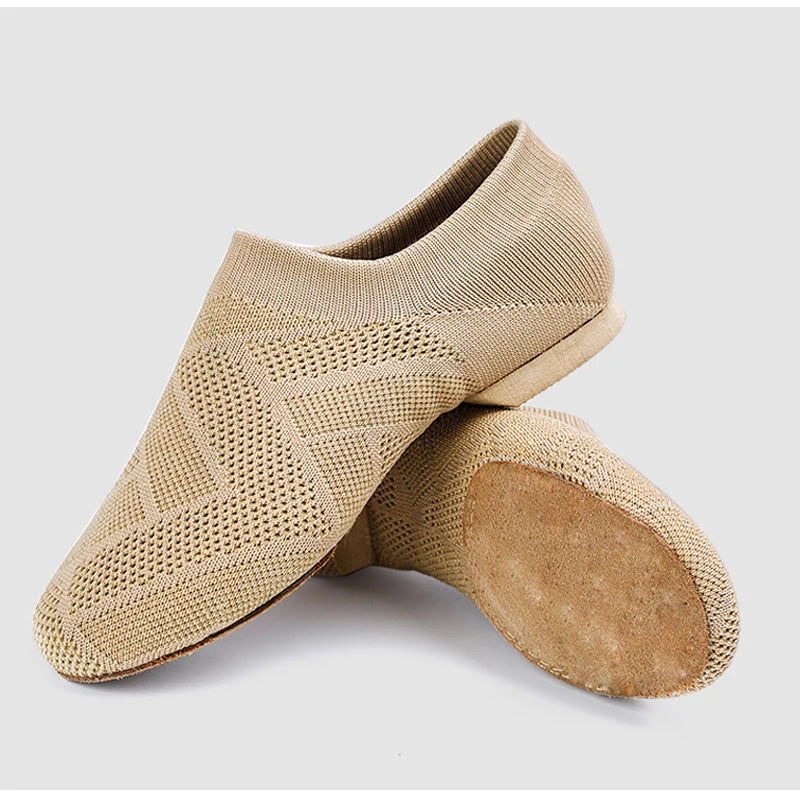 Women's Knitted Dance Shoes Soft Sole Low Heel Latin Ballet Jazz Ballroom Training Sneakers Girls Teacher Footwear