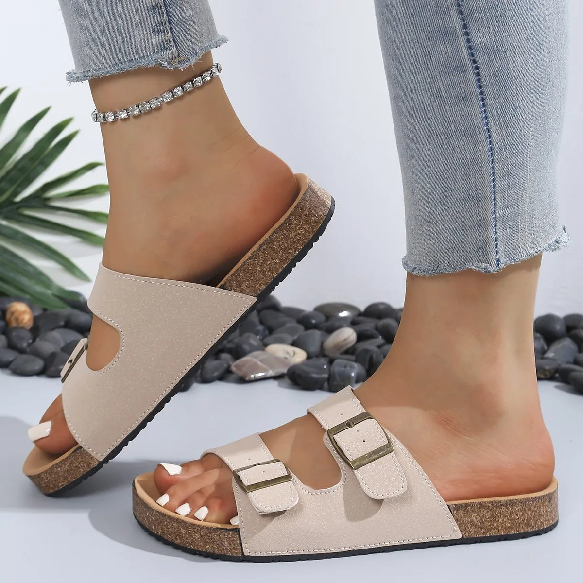 2026Classic Cork Sandals For Women Men Fashion Soft Thick Sole Cork Slippers Summer Beach Sandals Home Open Toe Flat Sandals