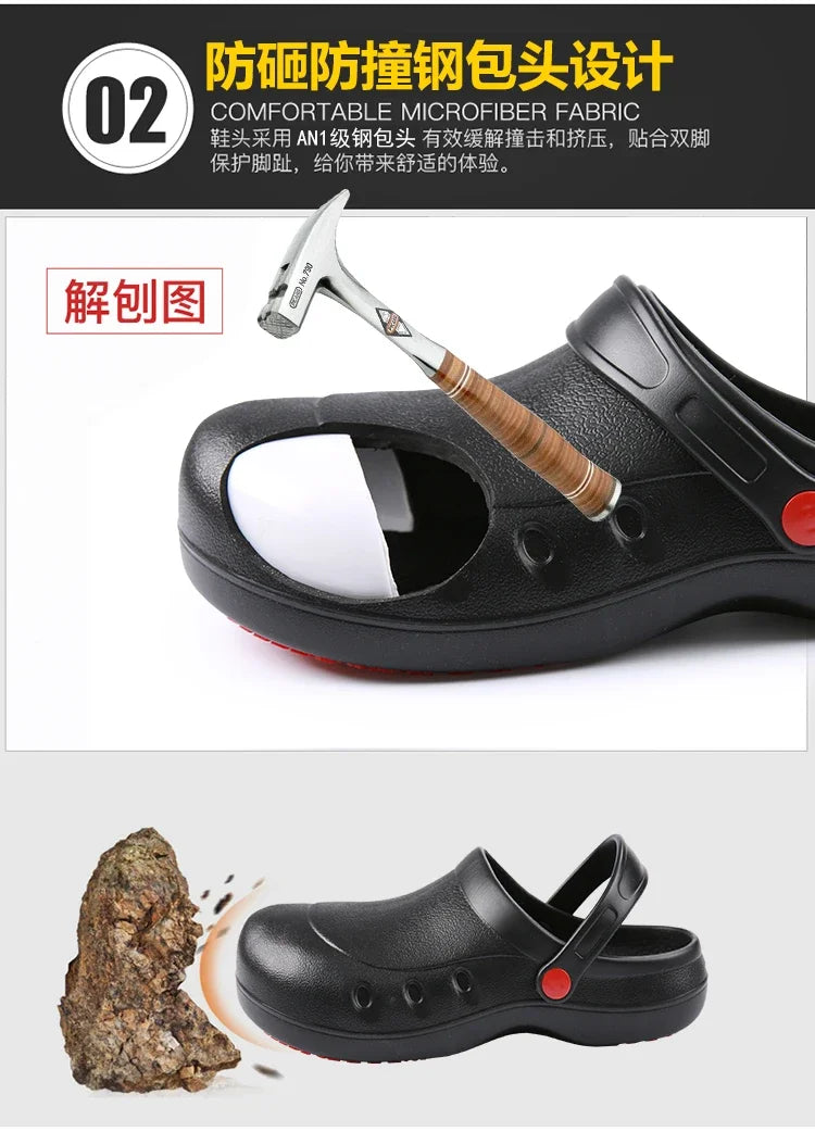 Safety Shoes With Steel Toe Cap Supper Anti-Skid Chef Shoes Kitchen Working Industrial Footwear Indestructible Waterproof